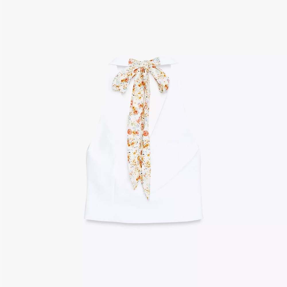 Zara White Printed Scarf Halter Neck Vest - Picture 11 of 12